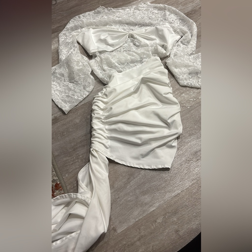 White Lace & Satin cut out Dress